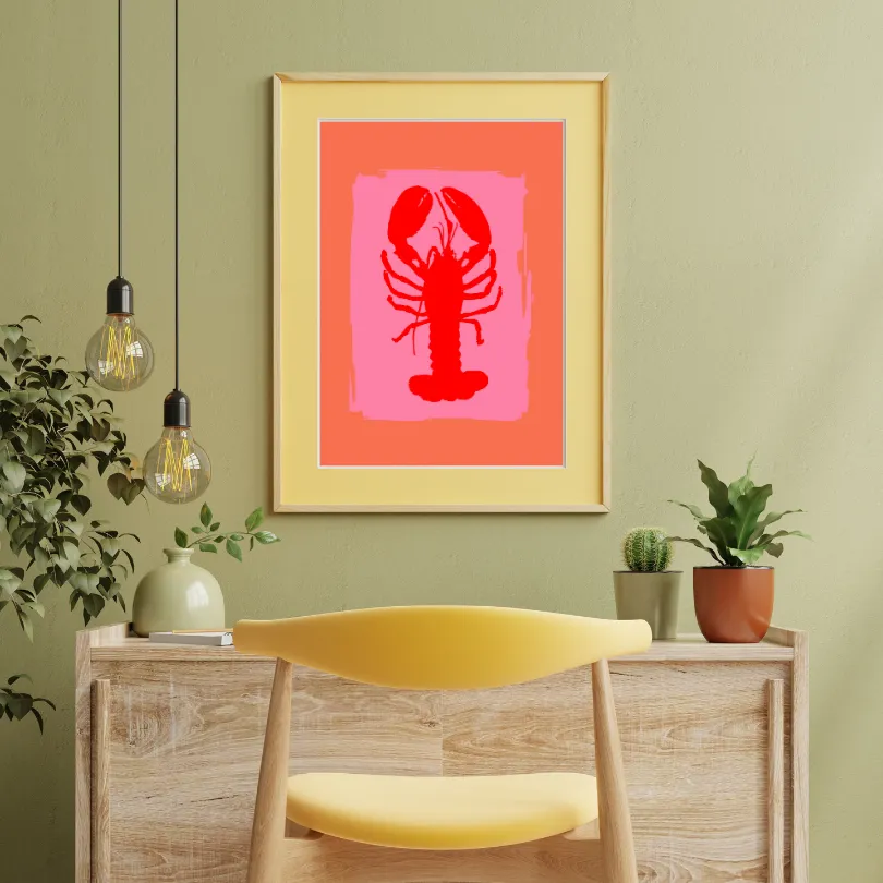 Pink and Red Lobster Poster PRINTABLE Wall ART, Coastal Wall Art, Beachy Wall Art, Pink Red Wall Art, Seaside Print, Nantucket, Preppy Coastal