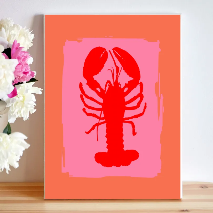 Pink and Red Lobster Poster PRINTABLE Wall ART, Coastal Wall Art, Beachy Wall Art, Pink Red Wall Art, Seaside Print, Nantucket, Preppy Coastal