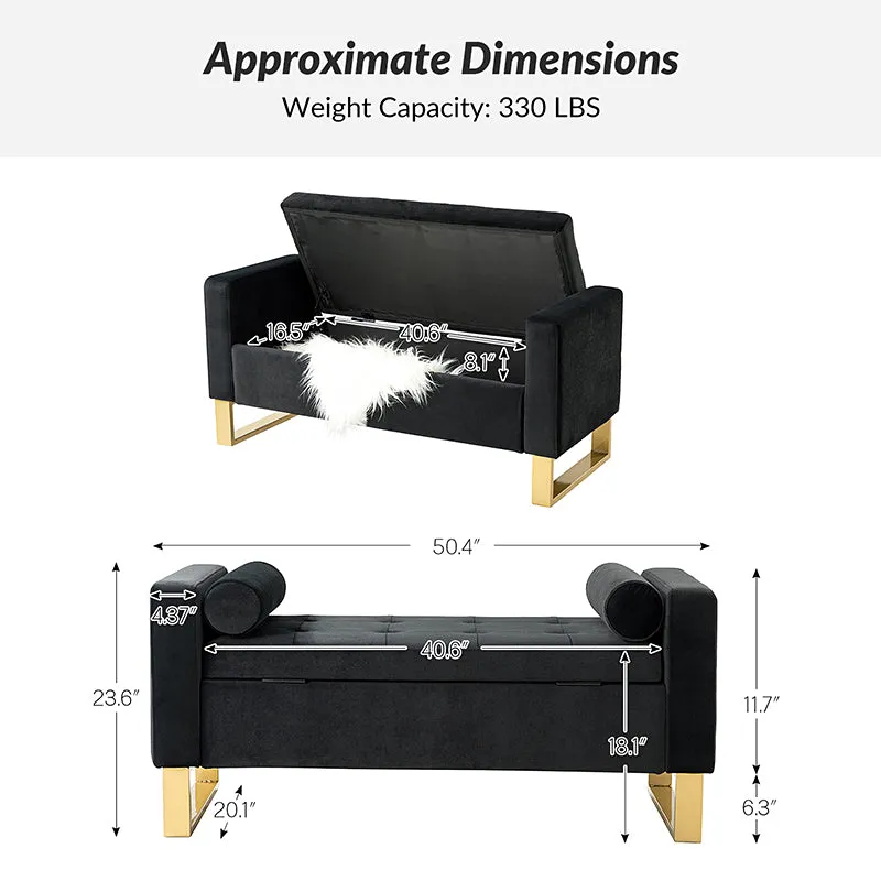 Sabina 50.4" Tufted Flip-Top Storage Bench for Stylish Interiors