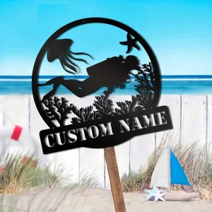 Scuba Diving Metal Sign - Personalized Name (max 12 inputs)