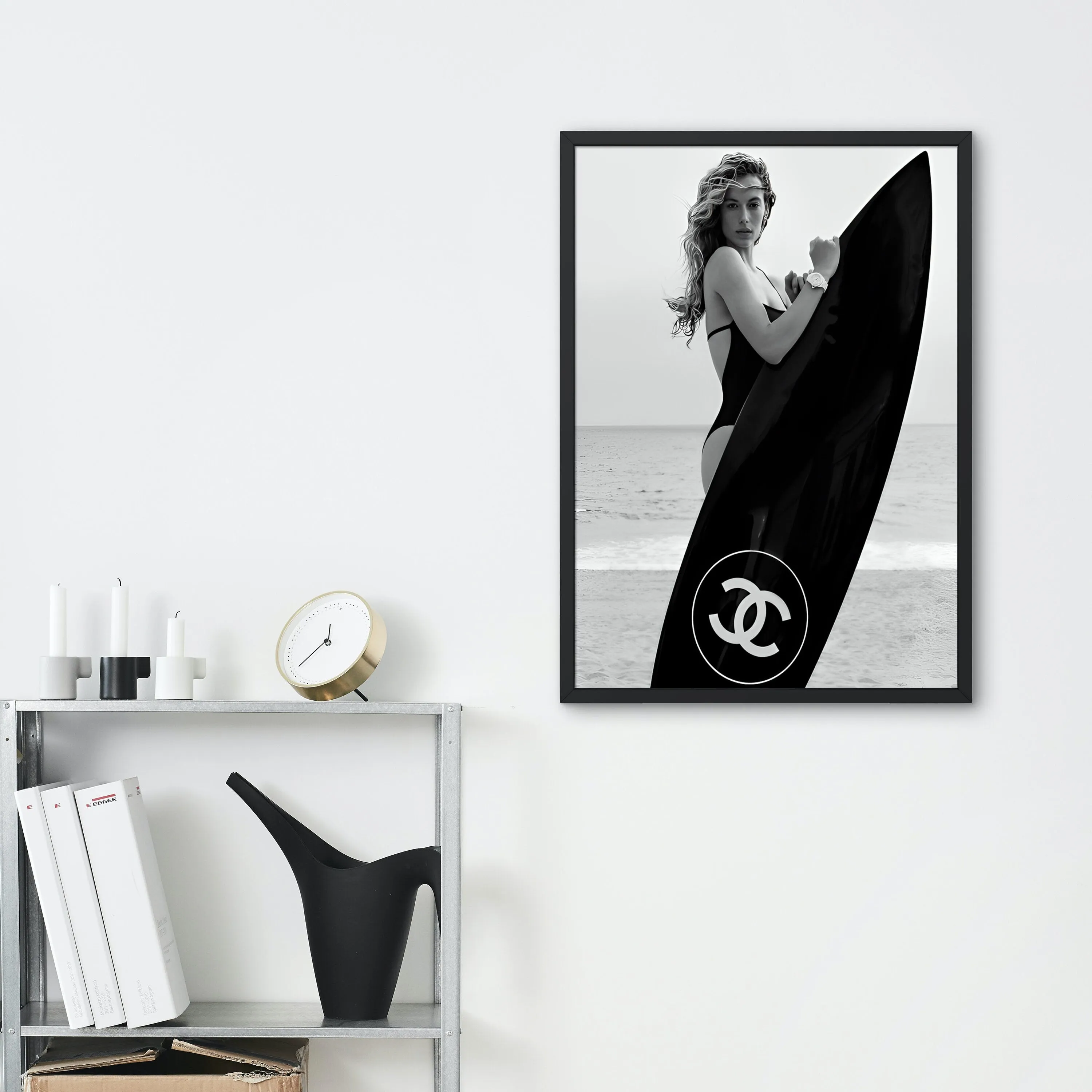 Set Of 3 Luxury Fashion Photography Black And White Prints PRINTABLE ART, Designer Fashion Posters, Black & White Decor, Surfboard Tiger Doberman