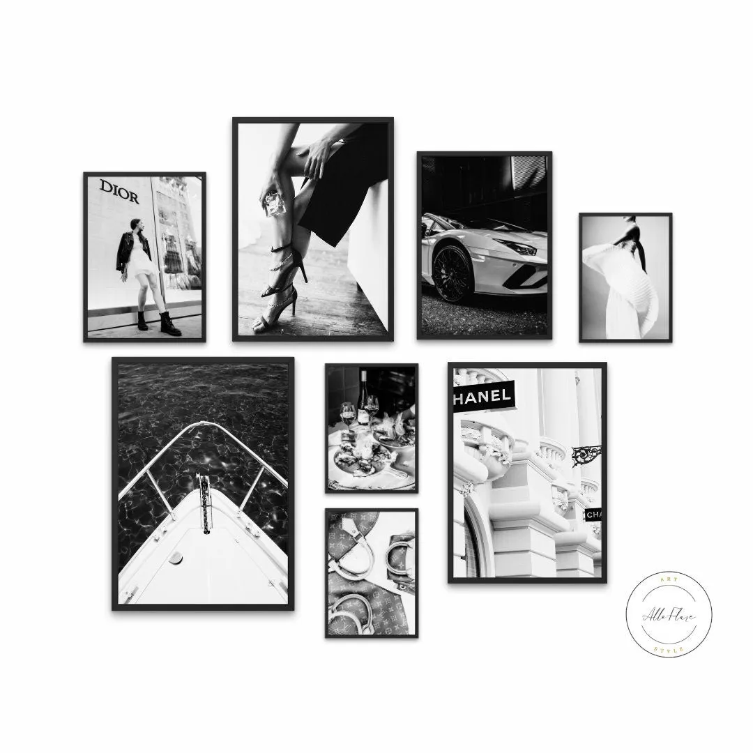 Set Of 8 Fashion Photography Luxury Gallery Wall INSTANT DOWNLOAD Art Prints, Designer Luxury Fashion, Classy Black And White Art Prints, Old Money Aesthetic