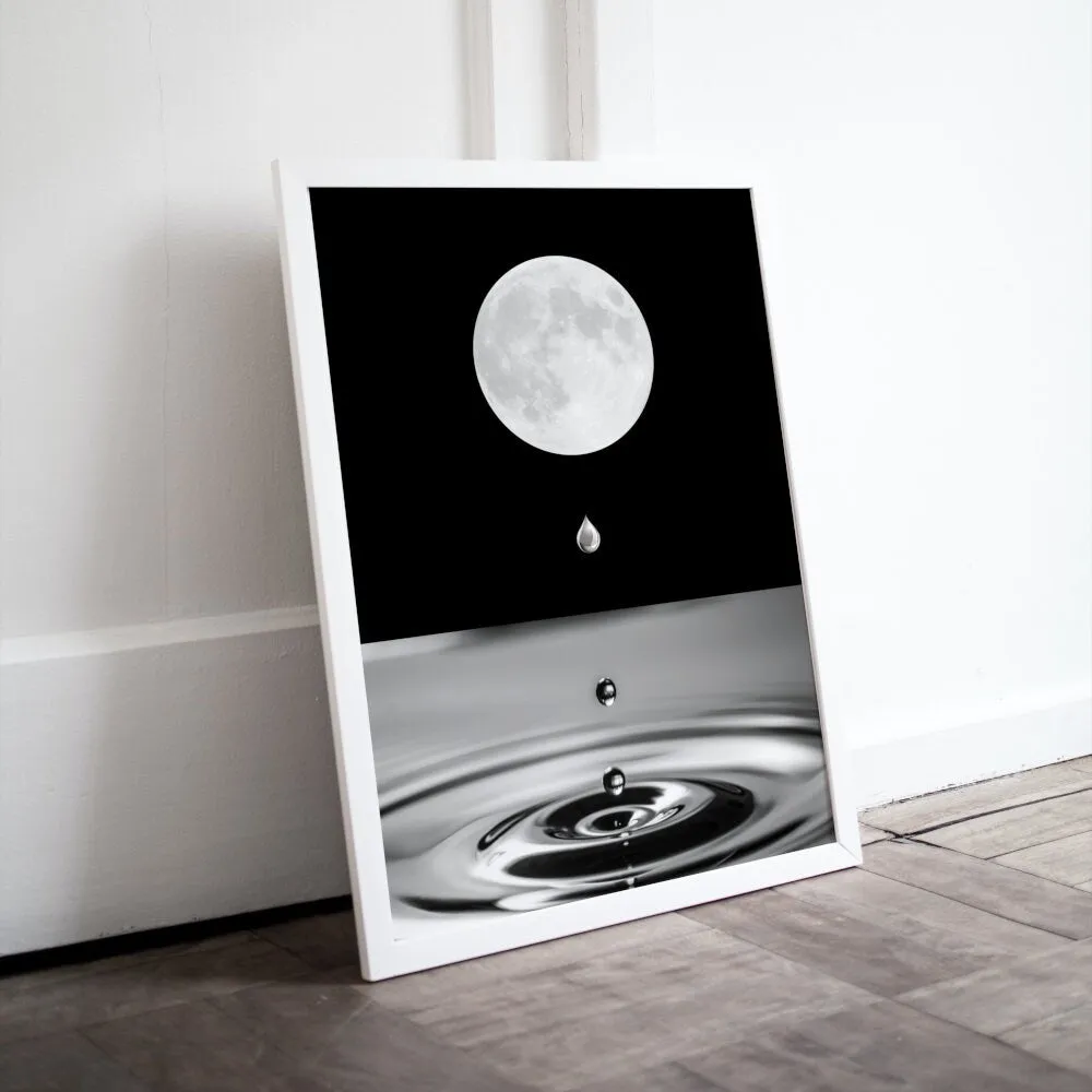 Silver Moon Poster INSTANT DOWNLOAD Art Print, Abstract Alternative Wall Art, Silver Wall Art, Mystical Celestial Black & White Print