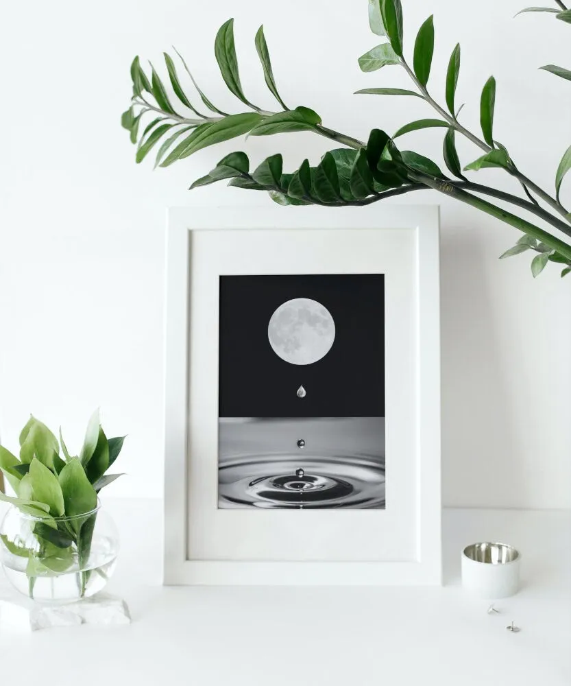 Silver Moon Poster INSTANT DOWNLOAD Art Print, Abstract Alternative Wall Art, Silver Wall Art, Mystical Celestial Black & White Print