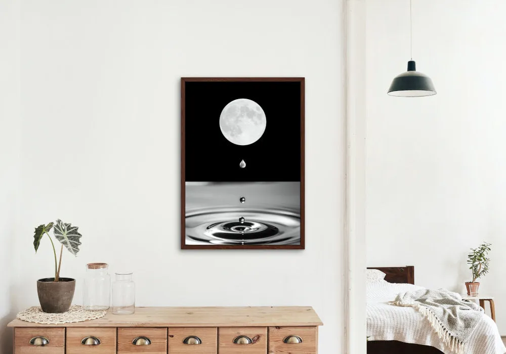 Silver Moon Poster INSTANT DOWNLOAD Art Print, Abstract Alternative Wall Art, Silver Wall Art, Mystical Celestial Black & White Print