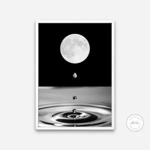 Silver Moon Poster INSTANT DOWNLOAD Art Print, Abstract Alternative Wall Art, Silver Wall Art, Mystical Celestial Black & White Print