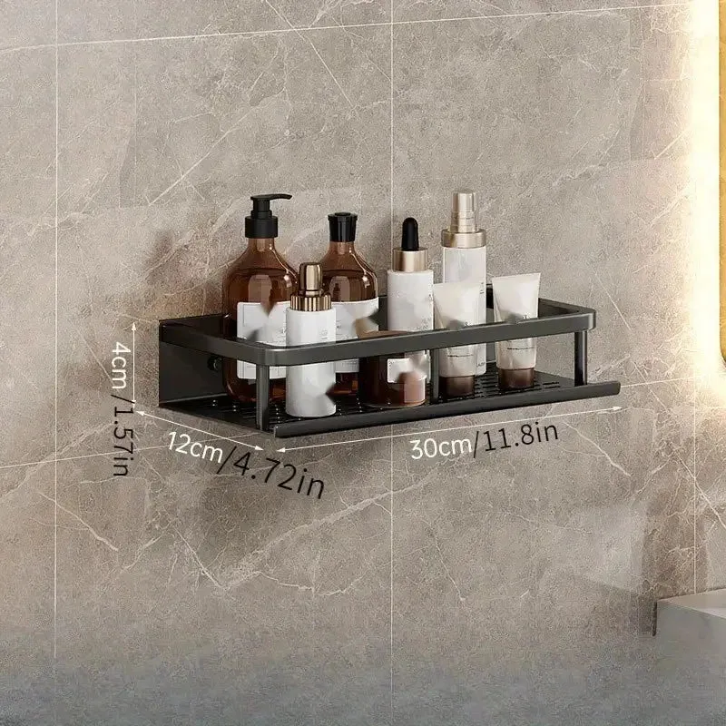 Space Aluminum Multifunctional Wall Mounted Bathroom Shelf Storage Rack Towel Bar Ideal For Bathroom Item Storage