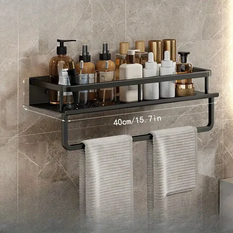 Space Aluminum Multifunctional Wall Mounted Bathroom Shelf Storage Rack Towel Bar Ideal For Bathroom Item Storage