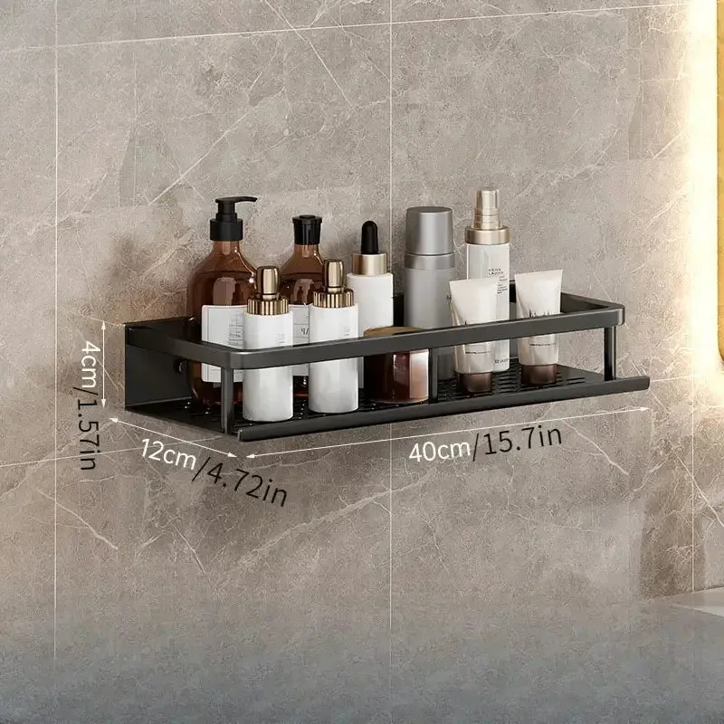 Space Aluminum Multifunctional Wall Mounted Bathroom Shelf Storage Rack Towel Bar Ideal For Bathroom Item Storage