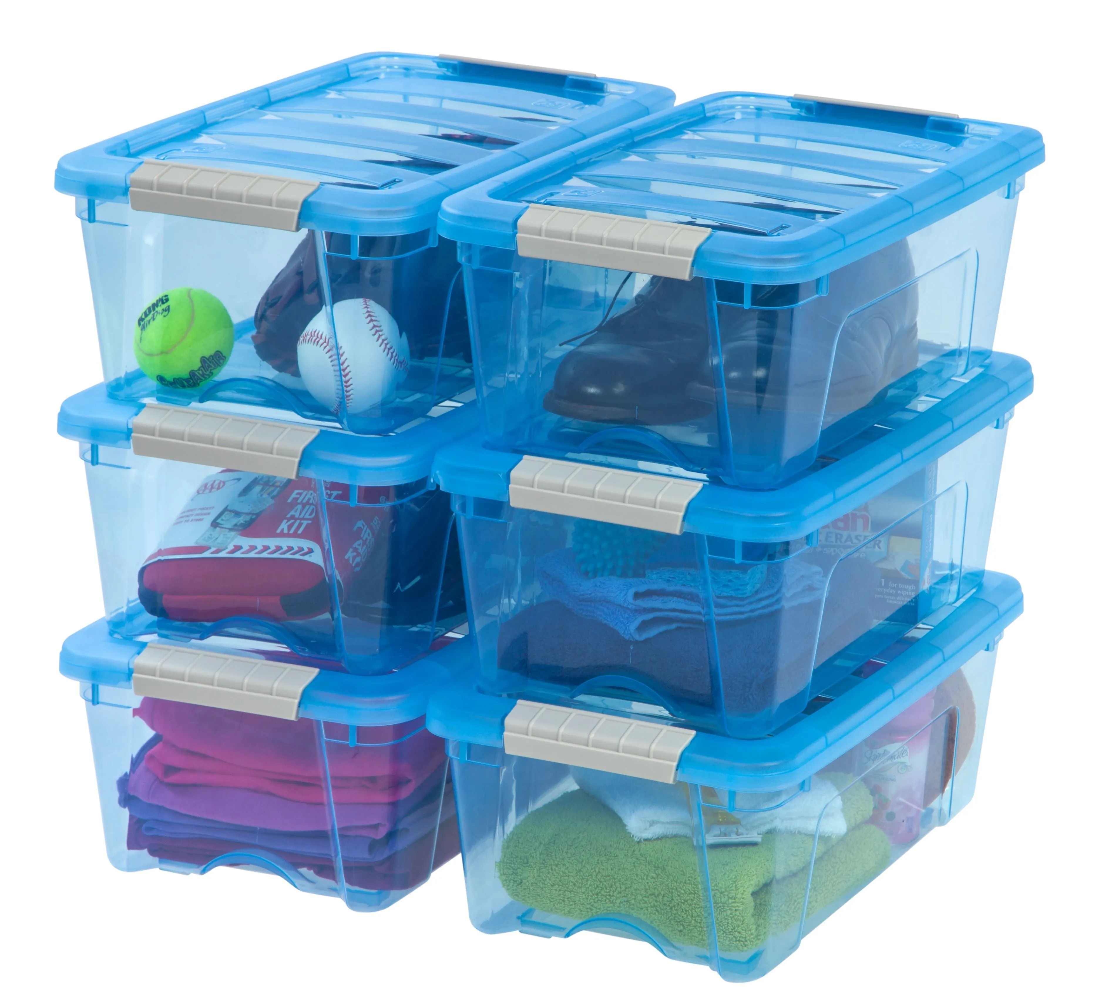 Stack & Pull™ Storage Box - 12 QT, 6 Pack, Trans Blue