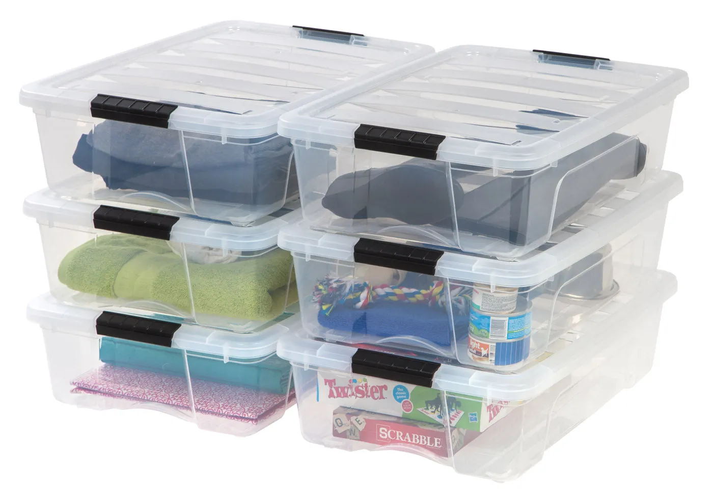 Stack & Pull™ Storage Box - 26 QT, 6 Pack, Clear