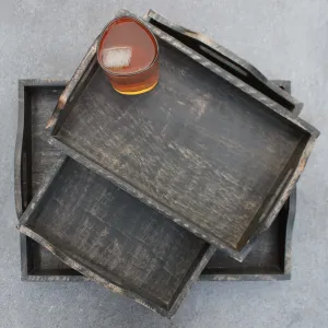 Sun Porch Rustic Serving Tray in Charcoal Grey, Set of 3