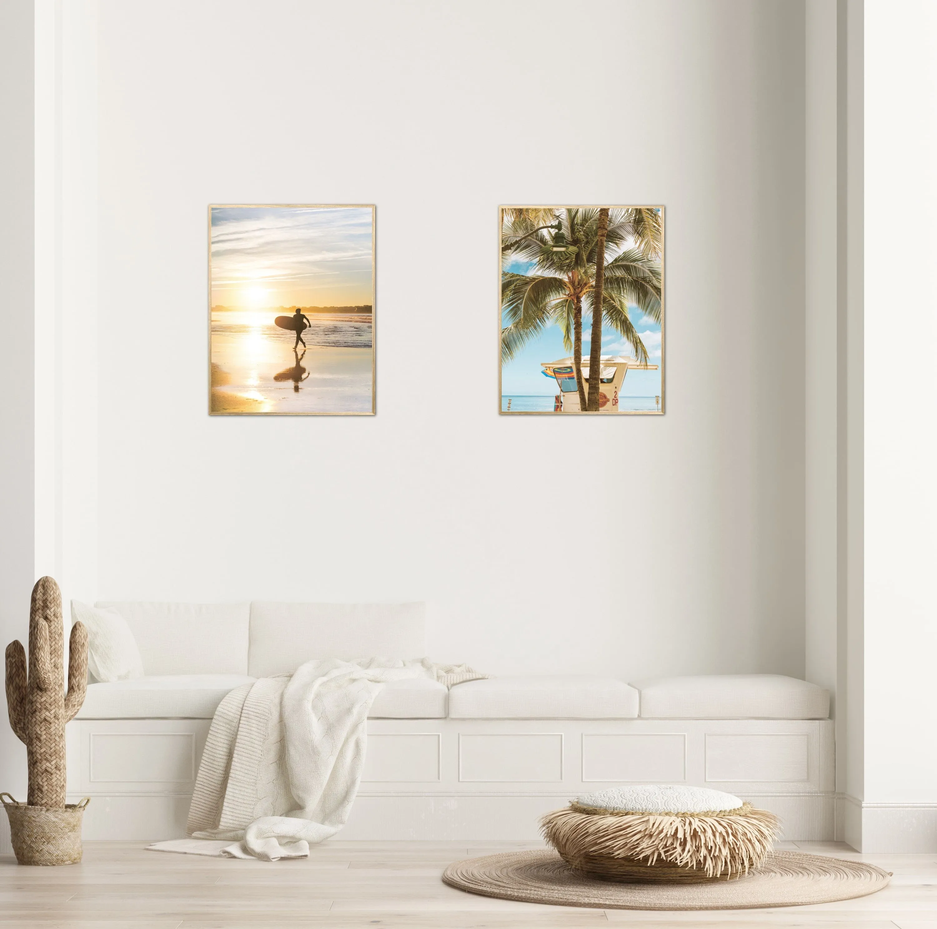 Sunset Surfer Wall Art Set Of 2 INSTANT DOWNLOAD Art Prints, Coastal Decor, Lifeguard Palm Tree Print, Surfboard Wall Decor