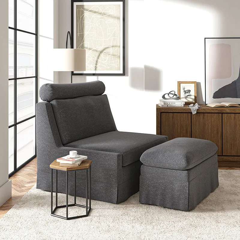 Tobias Modern Style Living Room 45" W Slipcovered Chair With Ottoman