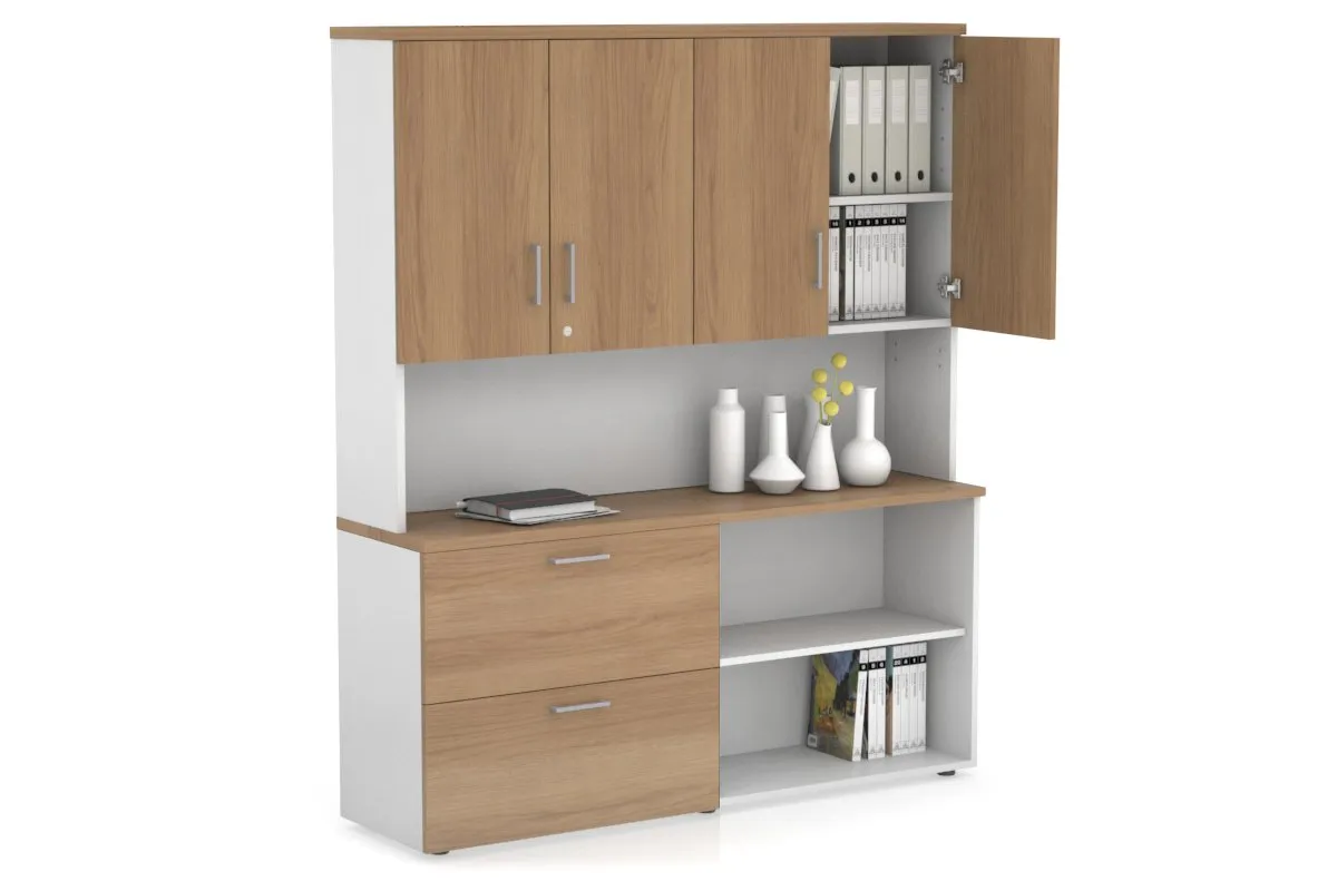 Uniform Small 2 Filing Drawer and Open Storage Unit - Hutch with Doors