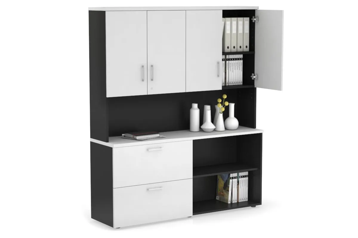 Uniform Small 2 Filing Drawer and Open Storage Unit - Hutch with Doors