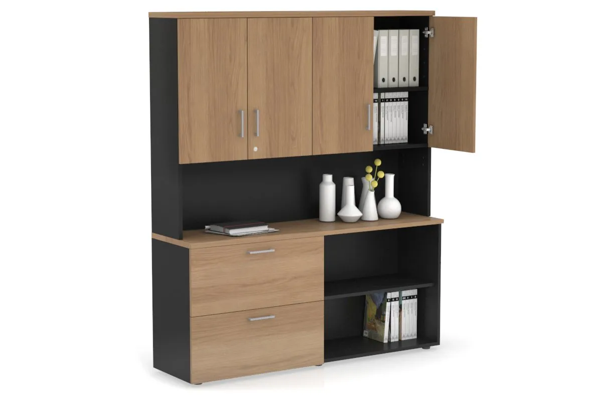 Uniform Small 2 Filing Drawer and Open Storage Unit - Hutch with Doors