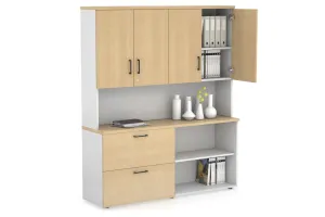 Uniform Small 2 Filing Drawer and Open Storage Unit - Hutch with Doors