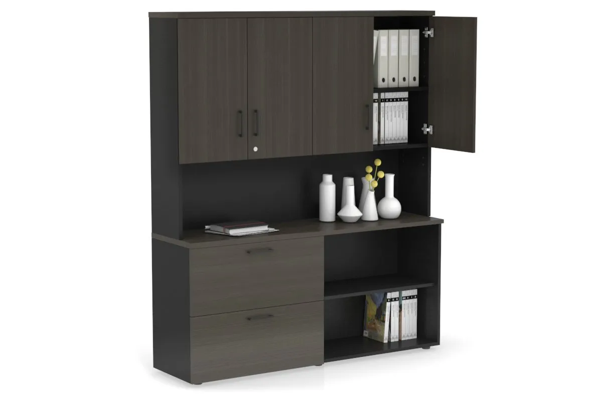 Uniform Small 2 Filing Drawer and Open Storage Unit - Hutch with Doors