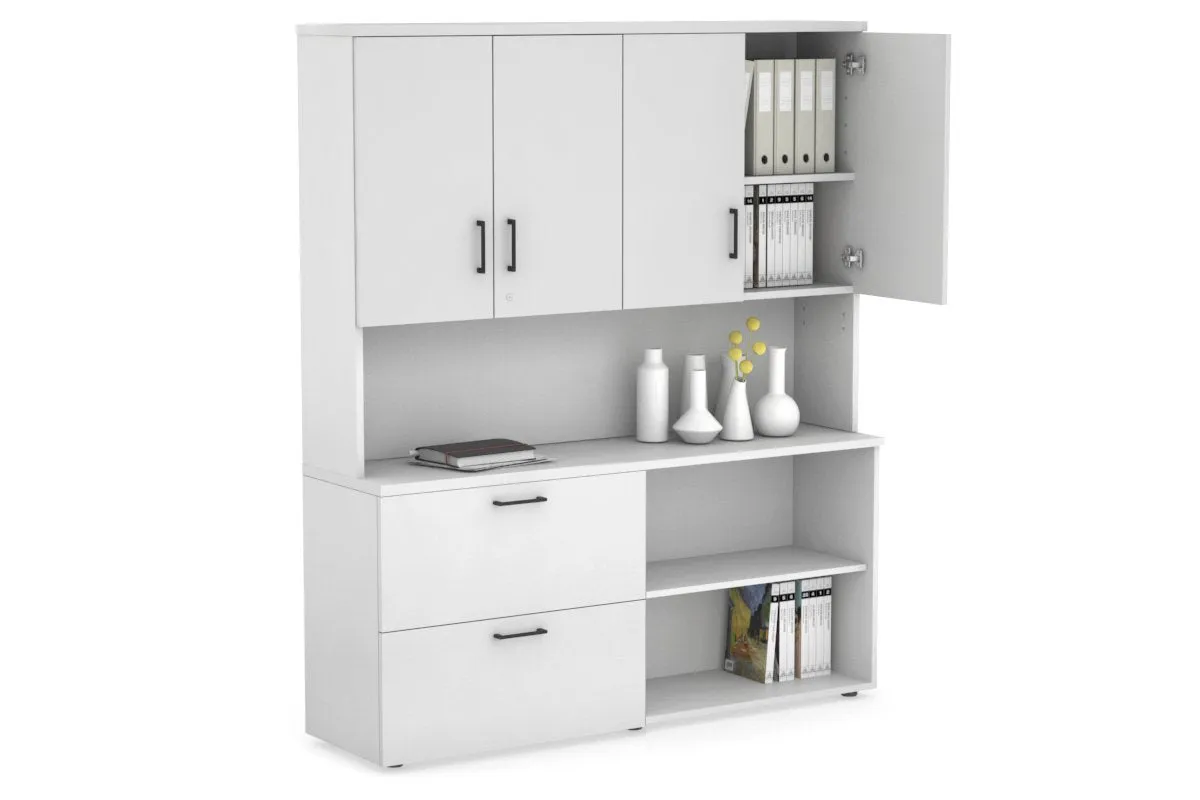 Uniform Small 2 Filing Drawer and Open Storage Unit - Hutch with Doors