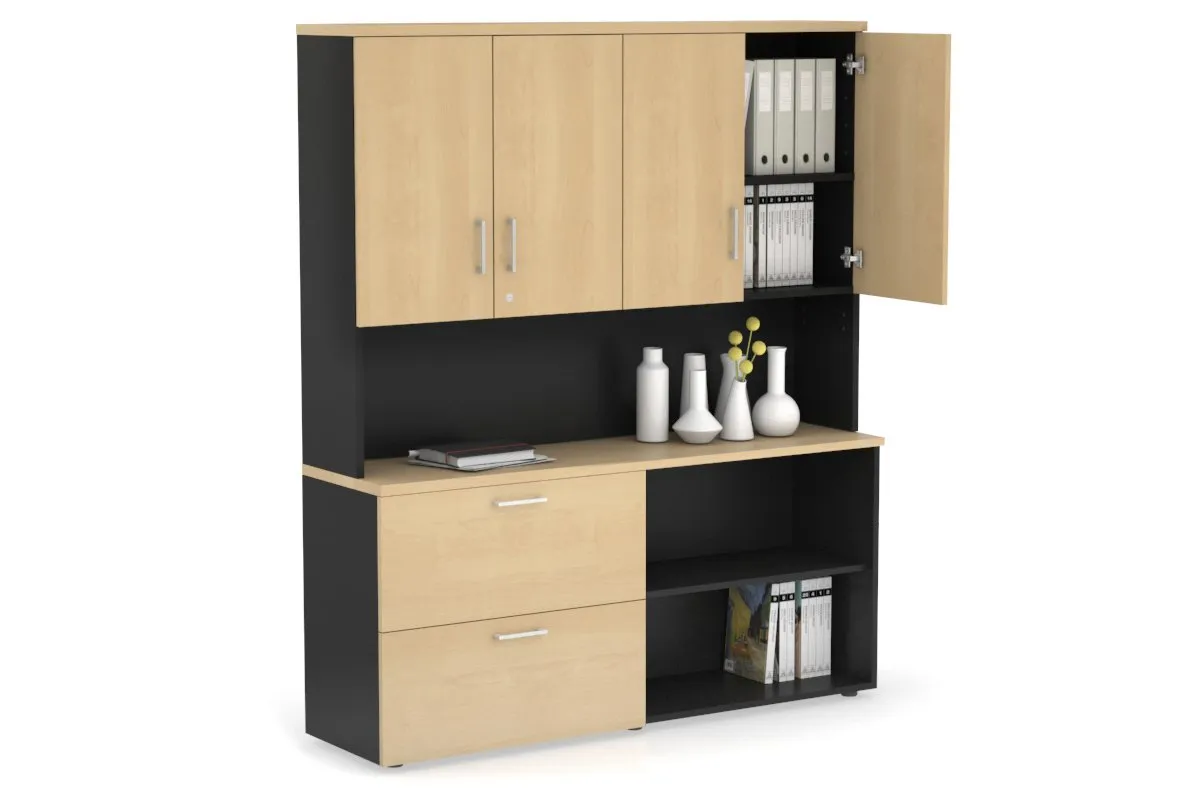 Uniform Small 2 Filing Drawer and Open Storage Unit - Hutch with Doors