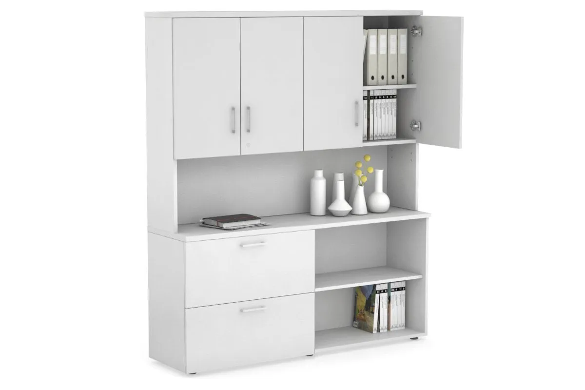 Uniform Small 2 Filing Drawer and Open Storage Unit - Hutch with Doors