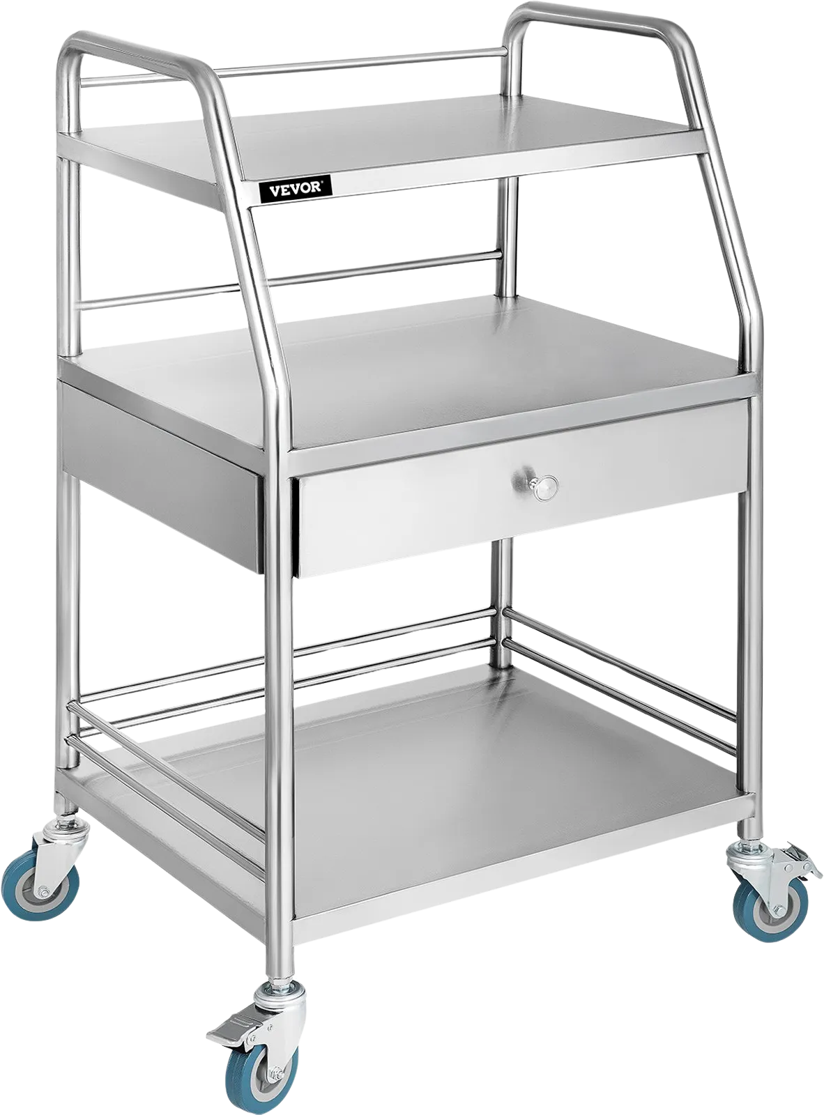 Vevor Lab Utility Cart with Wheels 3 Shelves 1 Drawer Stainless Steel New