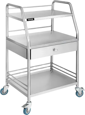 Vevor Lab Utility Cart with Wheels 3 Shelves 1 Drawer Stainless Steel New