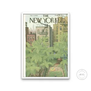 Vintage New Yorker Cover Art Print PRINTABLE ART, July 1954 Edition, Vintage Decor, Retro Magazine Posters, Green Wall Art