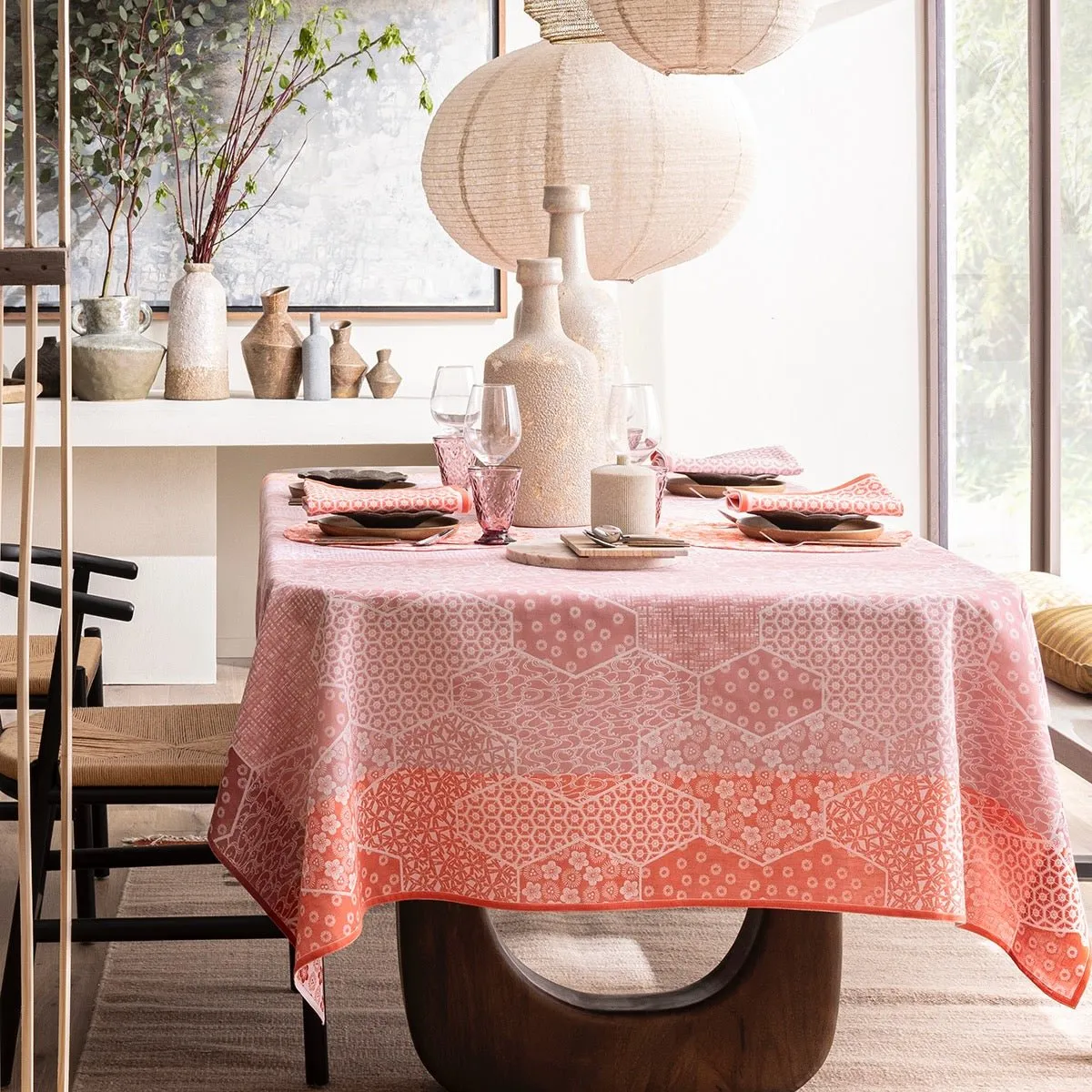 Wagara Pink 59" x 86" Tablecloth by Le Jacquard Français