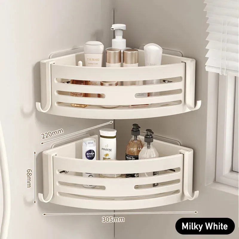 White Aluminum Bathroom Storage Shelves Rack Wall Mounted Without Drilling Kitchen Shower Shampoo Caddy Holder Organizer Shelf