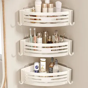 White Aluminum Bathroom Storage Shelves Rack Wall Mounted Without Drilling Kitchen Shower Shampoo Caddy Holder Organizer Shelf