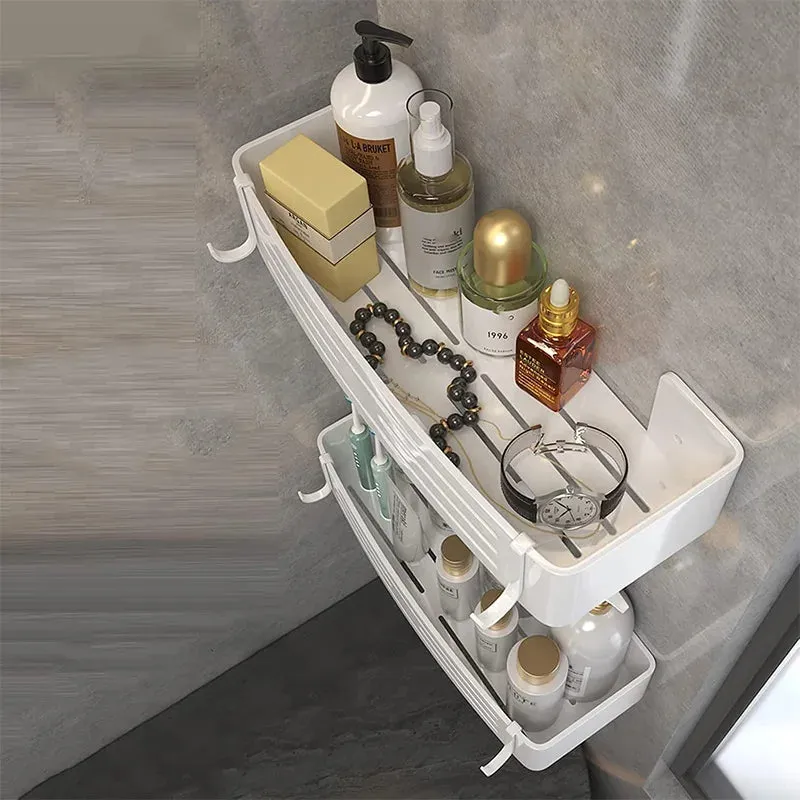 White Aluminum Bathroom Storage Shelves Rack Wall Mounted Without Drilling Kitchen Shower Shampoo Caddy Holder Organizer Shelf