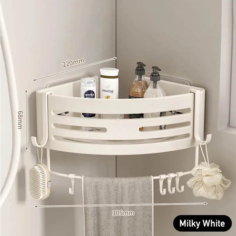 White Aluminum Bathroom Storage Shelves Rack Wall Mounted Without Drilling Kitchen Shower Shampoo Caddy Holder Organizer Shelf