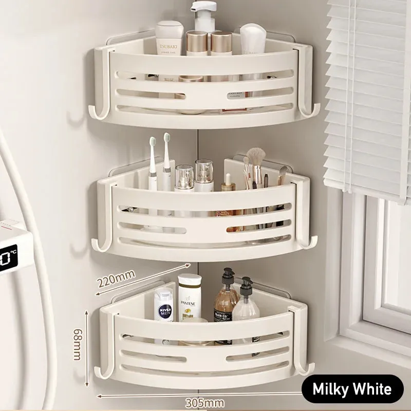 White Aluminum Bathroom Storage Shelves Rack Wall Mounted Without Drilling Kitchen Shower Shampoo Caddy Holder Organizer Shelf