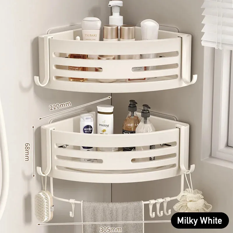 White Aluminum Bathroom Storage Shelves Rack Wall Mounted Without Drilling Kitchen Shower Shampoo Caddy Holder Organizer Shelf