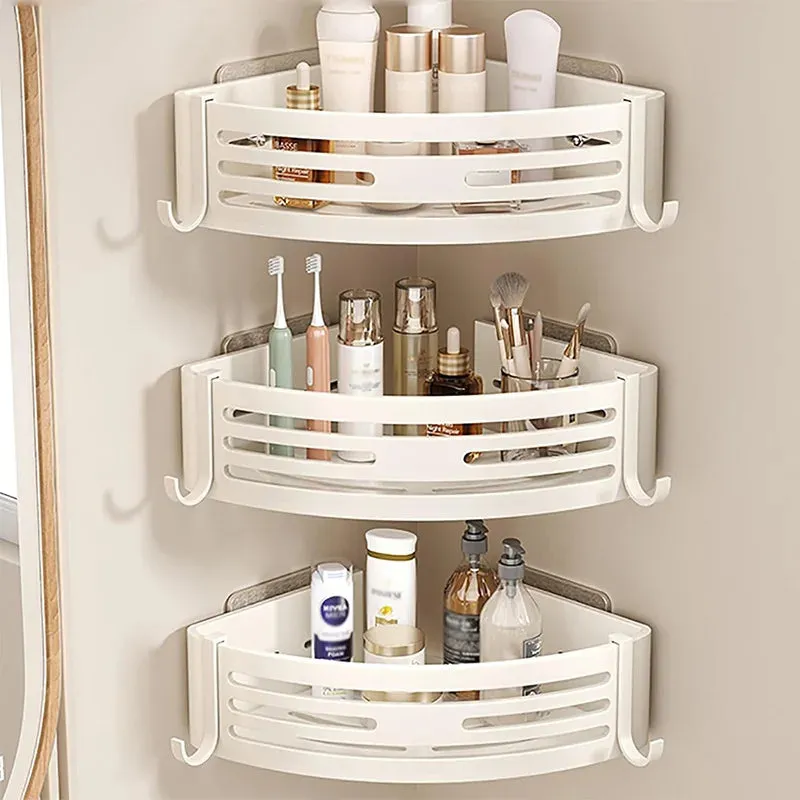 White Aluminum Bathroom Storage Shelves Rack Wall Mounted Without Drilling Kitchen Shower Shampoo Caddy Holder Organizer Shelf