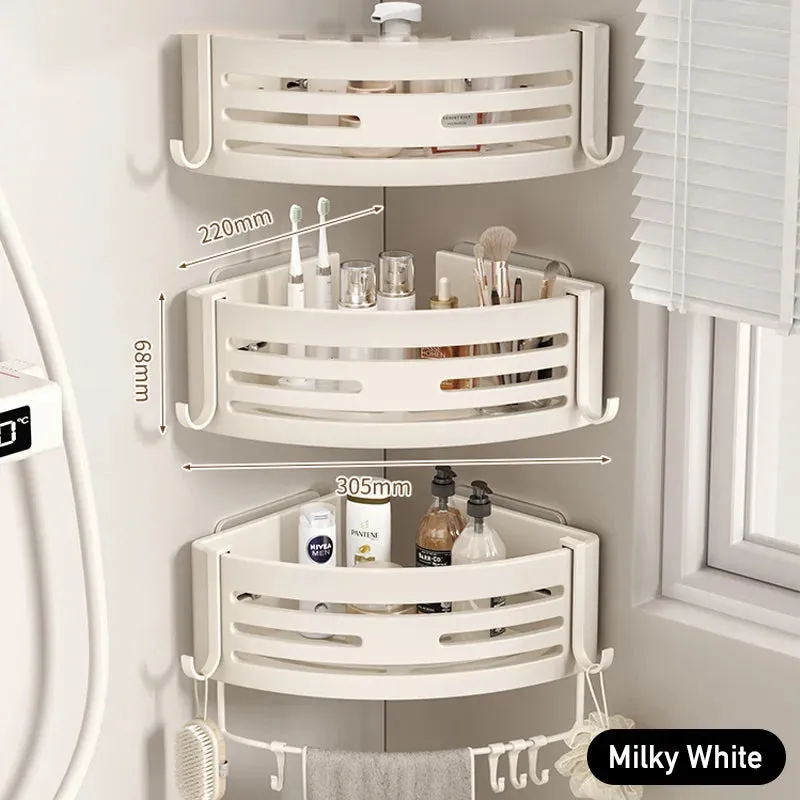 White Aluminum Bathroom Storage Shelves Rack Wall Mounted Without Drilling Kitchen Shower Shampoo Caddy Holder Organizer Shelf