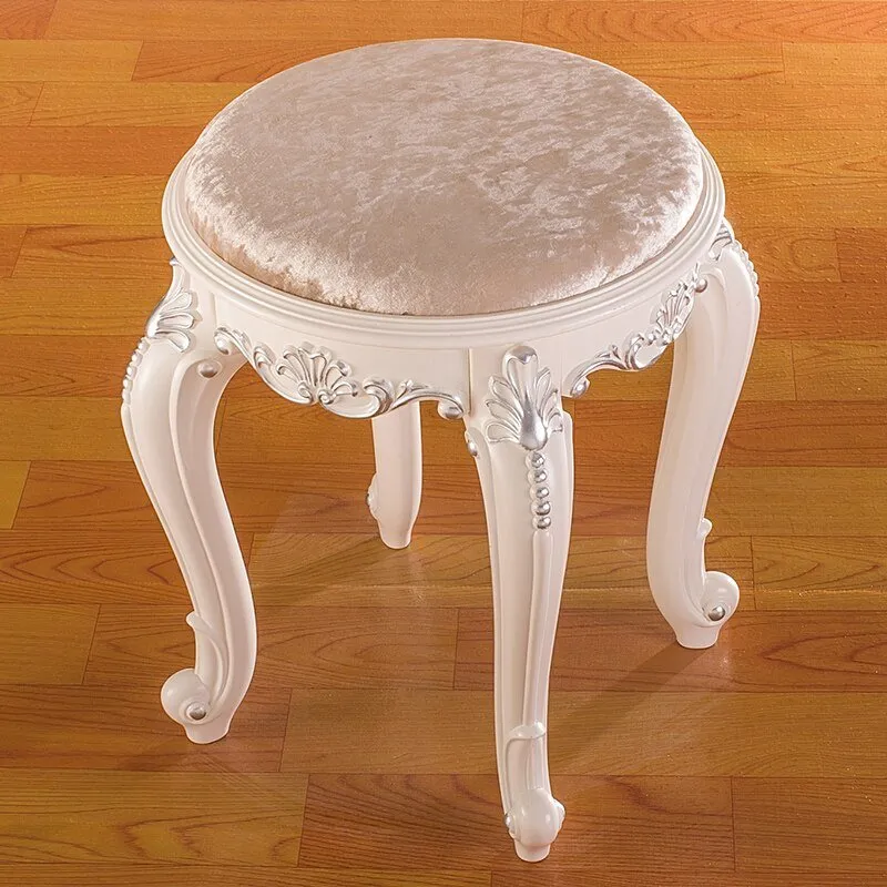 White French Makeup Stool with Solid Wood Design