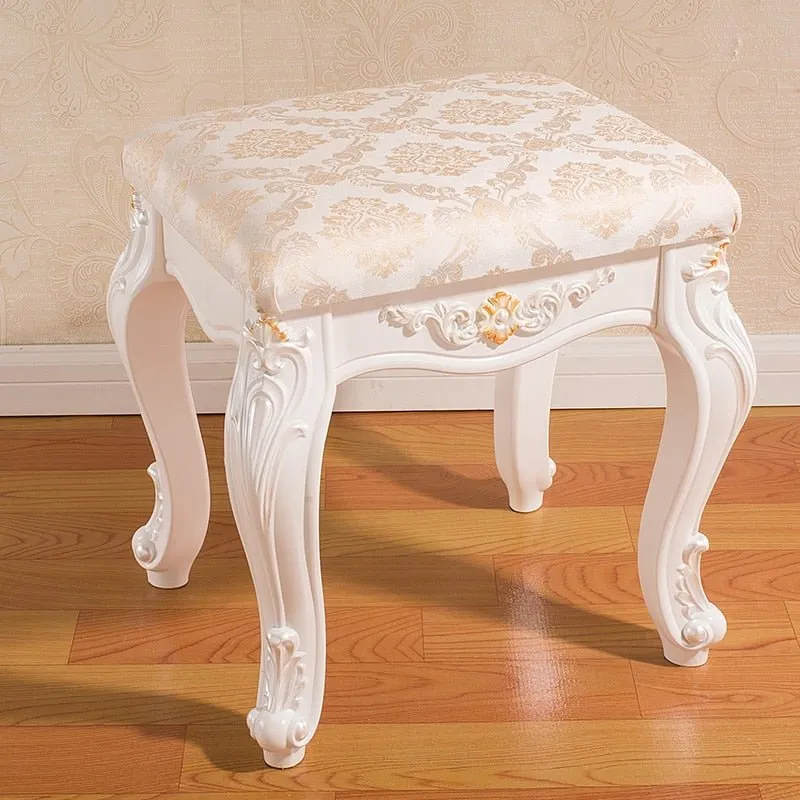 White French Makeup Stool with Solid Wood Design