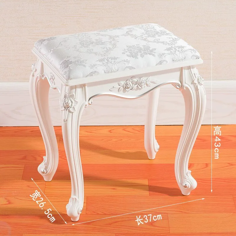 White French Makeup Stool with Solid Wood Design