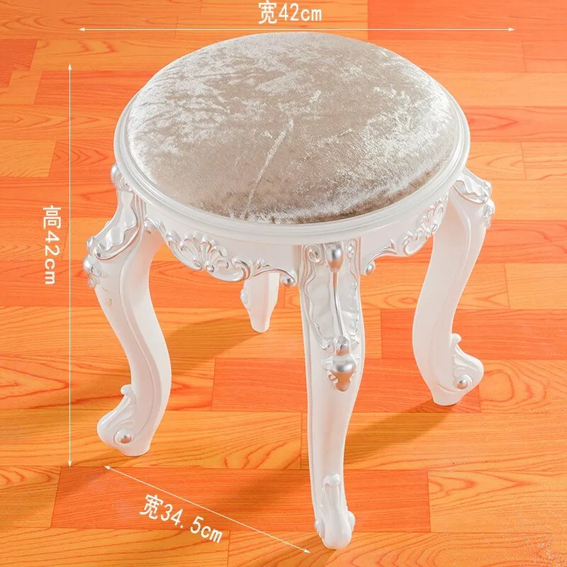 White French Makeup Stool with Solid Wood Design