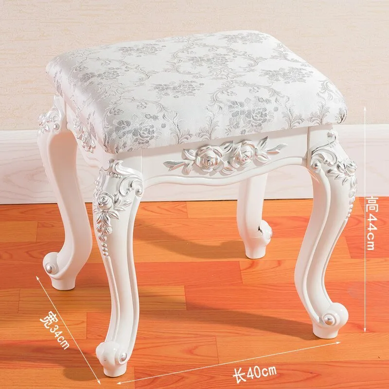 White French Makeup Stool with Solid Wood Design