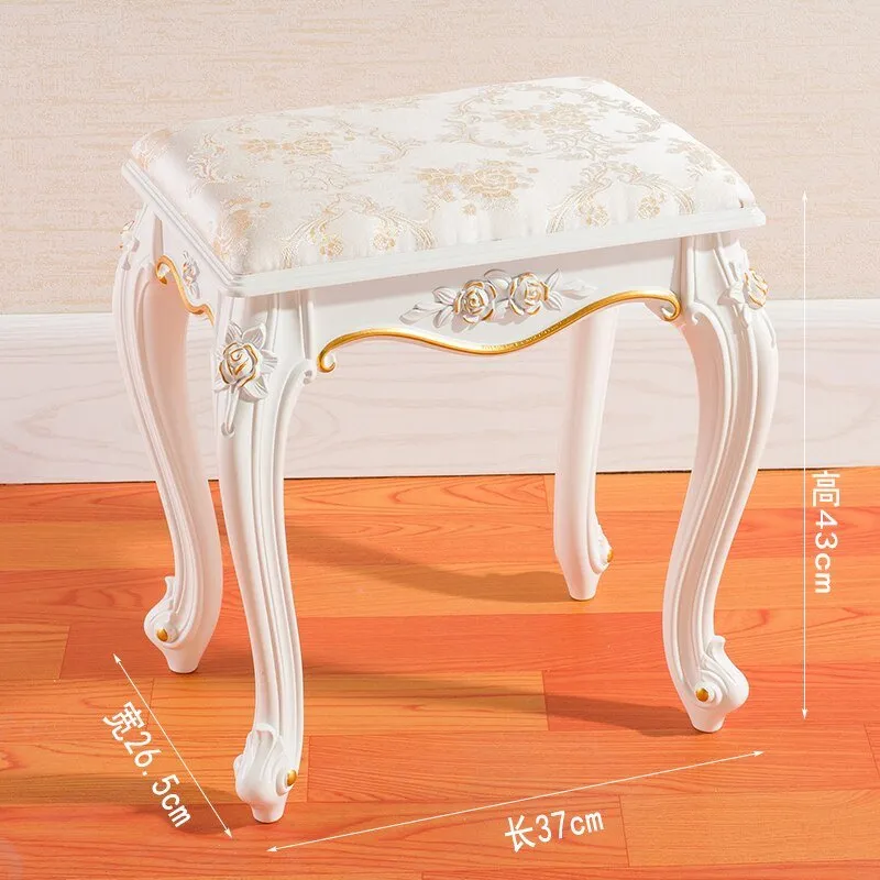 White French Makeup Stool with Solid Wood Design