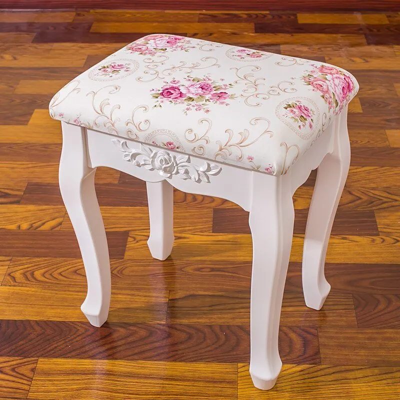 White French Makeup Stool with Solid Wood Design