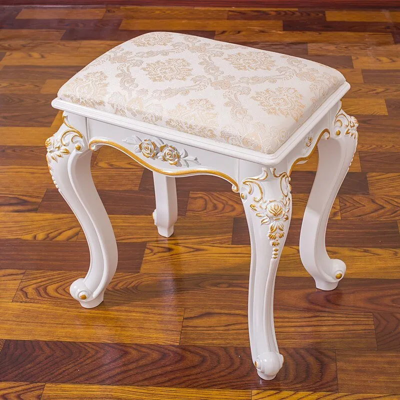 White French Makeup Stool with Solid Wood Design