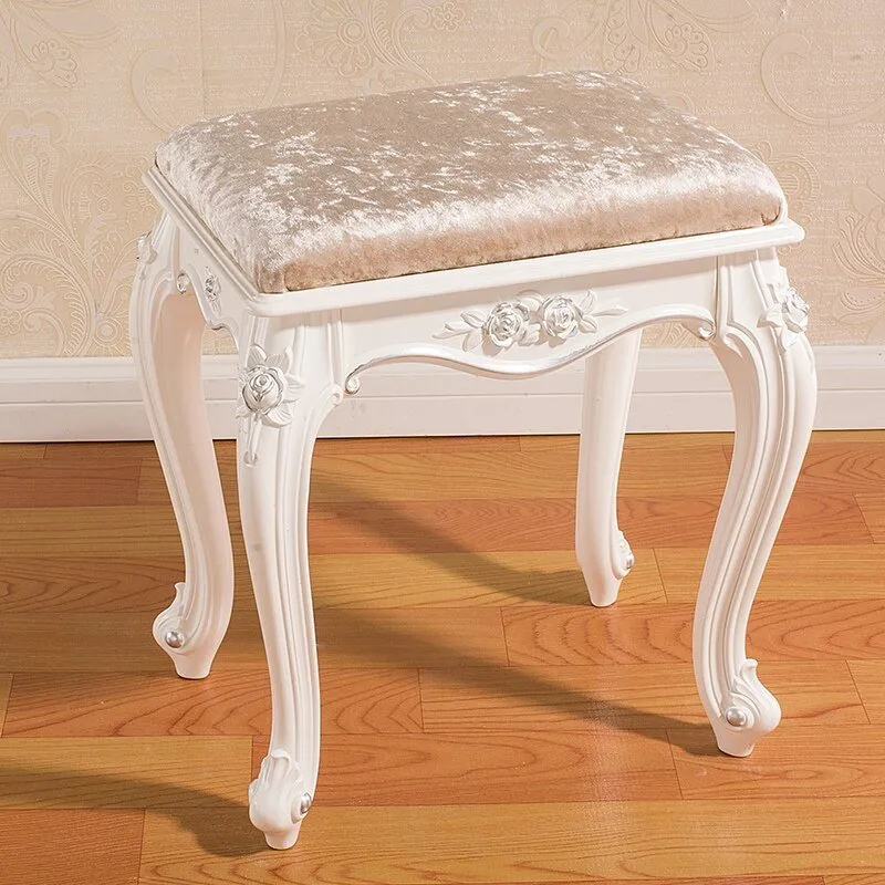 White French Makeup Stool with Solid Wood Design