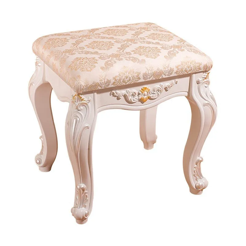 White French Makeup Stool with Solid Wood Design