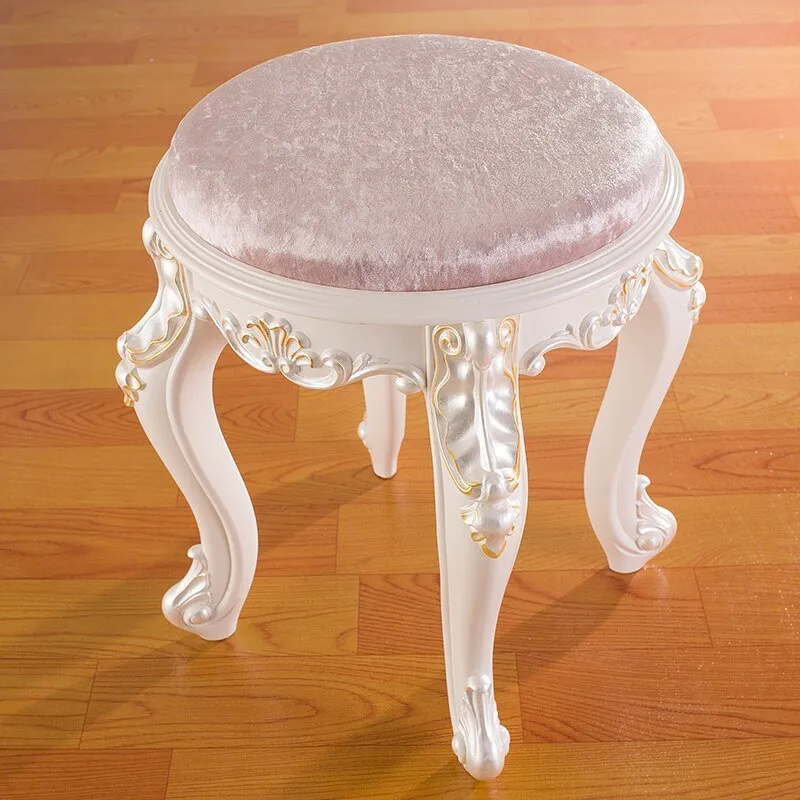 White French Makeup Stool with Solid Wood Design