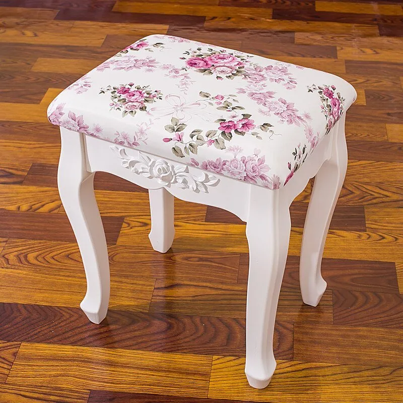 White French Makeup Stool with Solid Wood Design